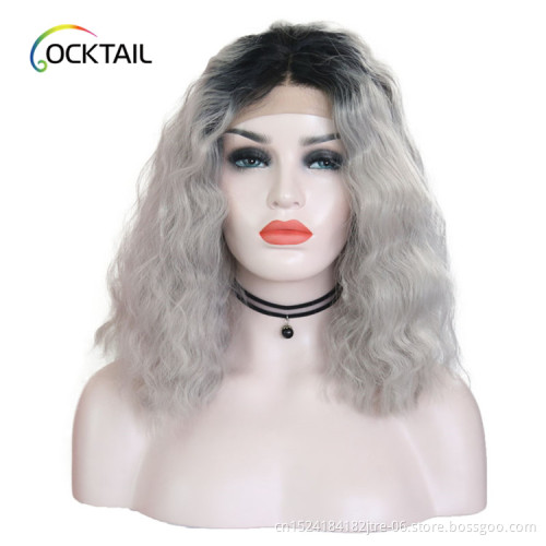 Hot selling grey color synthetic lace front wig, T1B/grey ombre color balayage synthetic wig